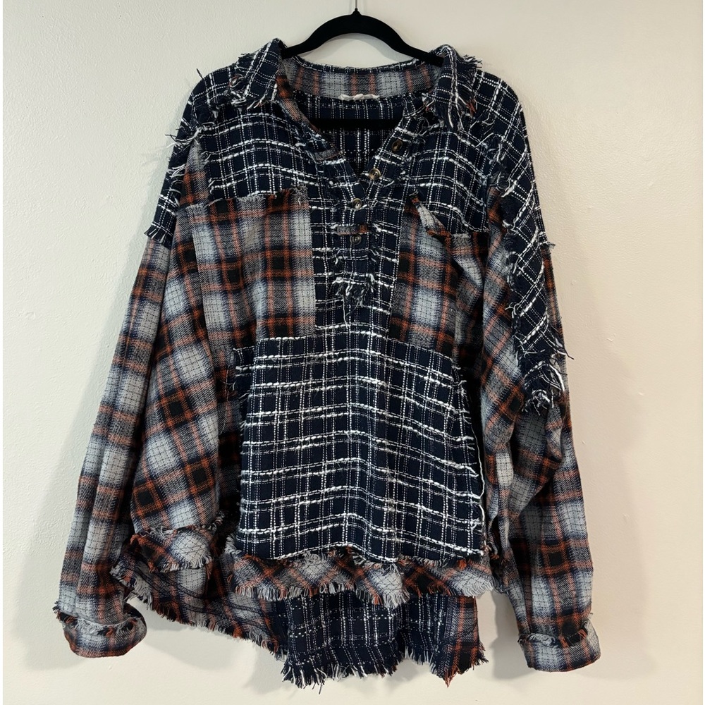 Oli & Hali Raw edge block print flannel size XL